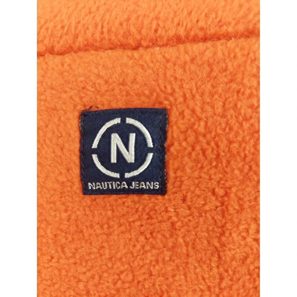 Nautica Men Vest XL Orange Fleece Zip Up Reversible Side Pockets Logo Outerwear